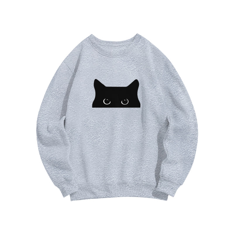Unisex Peeping Cat Prints Print Long Sleeve Crew Neck Sweatshirt - Grey - US16-18(2XL) - image 3