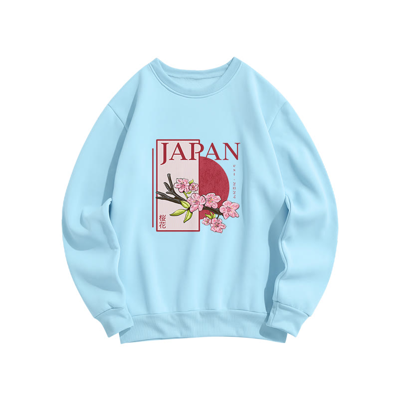UnisexJapanese Cherry Blossoms Print Long Sleeved Crew Neck Sweatshirt - Blue - US16-18(2XL) - image 4
