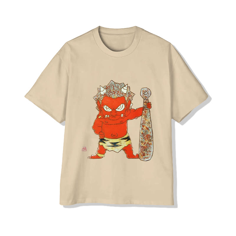 Unisex Oriental Oni Figure Art Print Short Sleeved Crew Neck T-Shirt - Apricot - 2XL - image 3