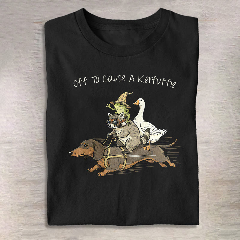 Funny Raccoon Goose Frog And Wiener Dog Print Pattern Cotton Print T-shirt - Black - US16-18(2XL) - image 6