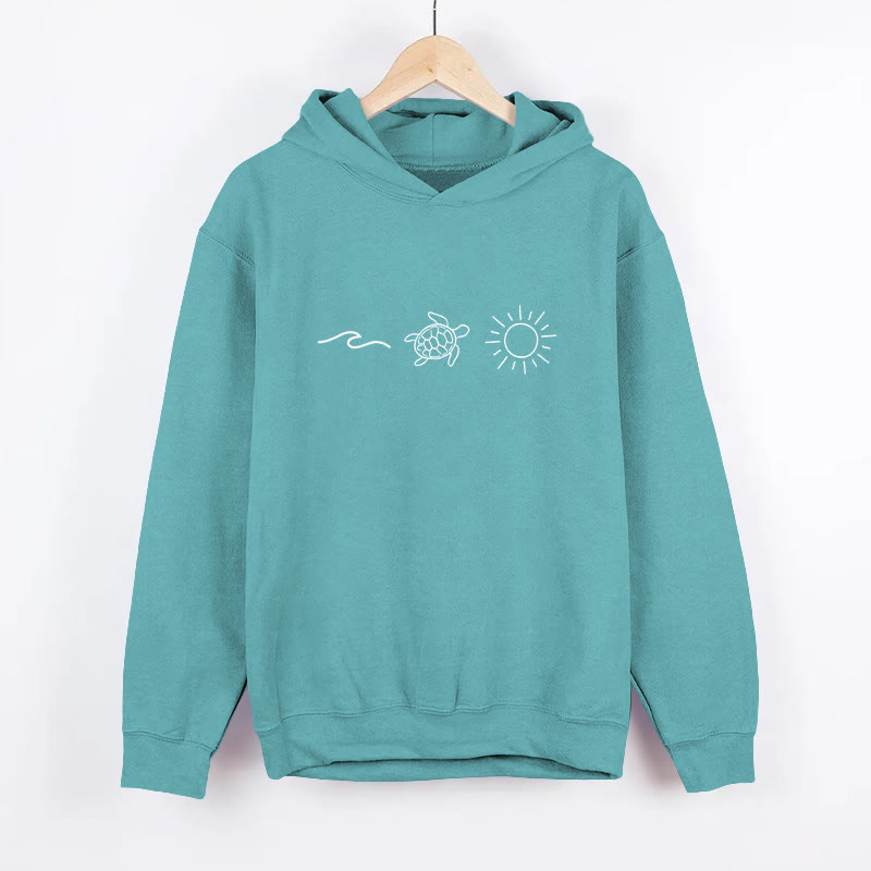 Linear Turtle Print Long Sleeved Hoodie - Lake Blue - 8XL - image 3
