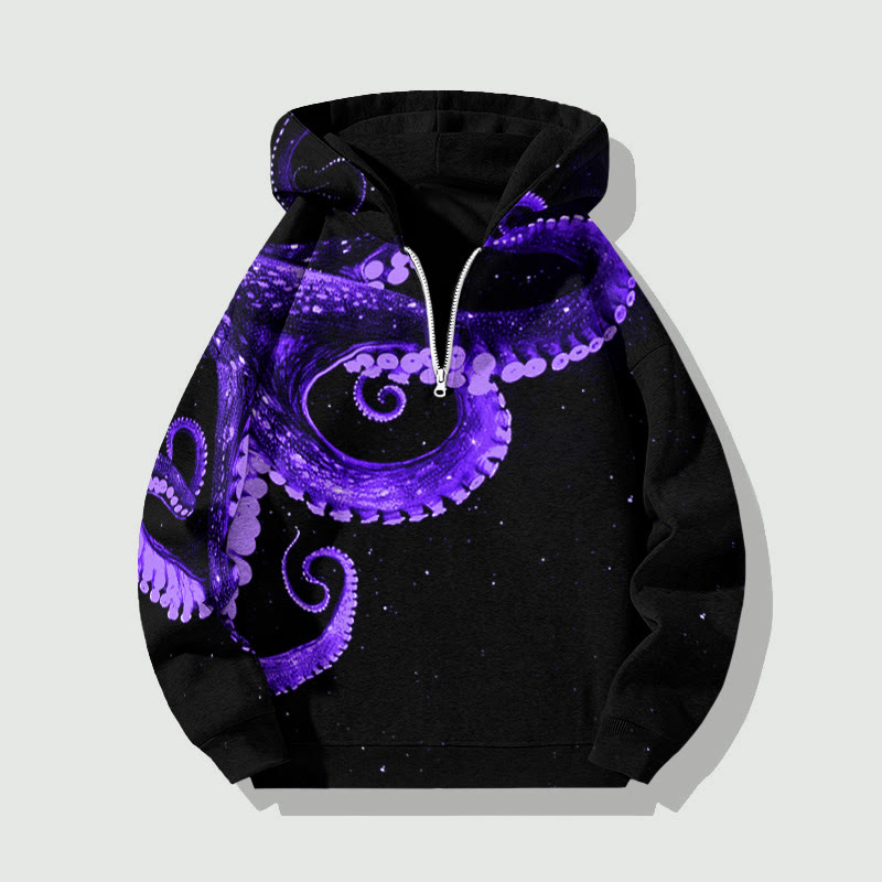 Unisex Three-dimensional Creative Octopus Half Zip Hoodie - Purple - US32-34(5XL) - image 4