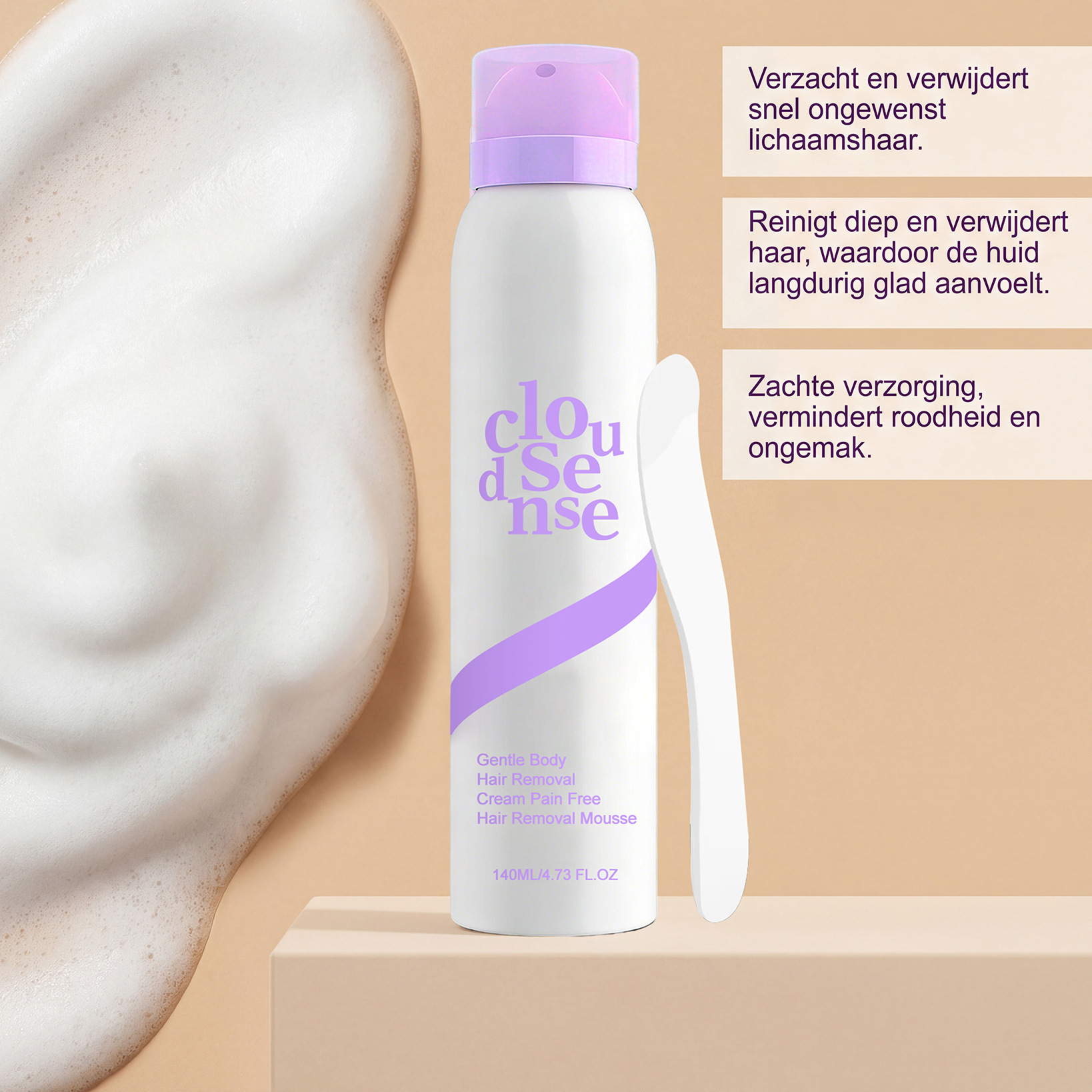 Pain-Free Hair Removal Cream for Sensitive Skin, Aloe & Hyaluronic Acid for Soothing Care, Suitable for Men & Women