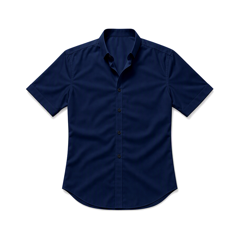 Men's Business Solid Color Short Sleeve Button Up Shirt  - Navy Blue - 5XL - image 4