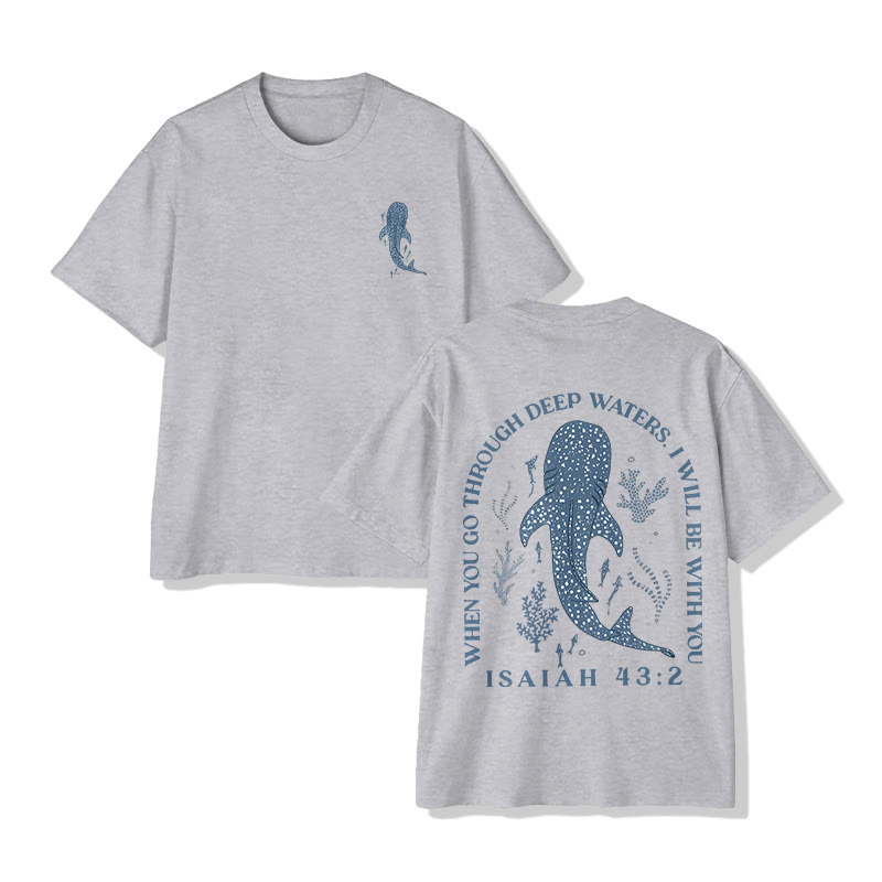 Unisex Isaiah 43:2 When You Go Through Deep Waters Print Short Sleeve Crew Neck T-shirt - Grey - 2XL - image 3