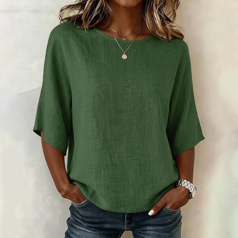 Elegant Solid Print 3/4 Sleeve Casual Blouse - Green - 4XL - image 5