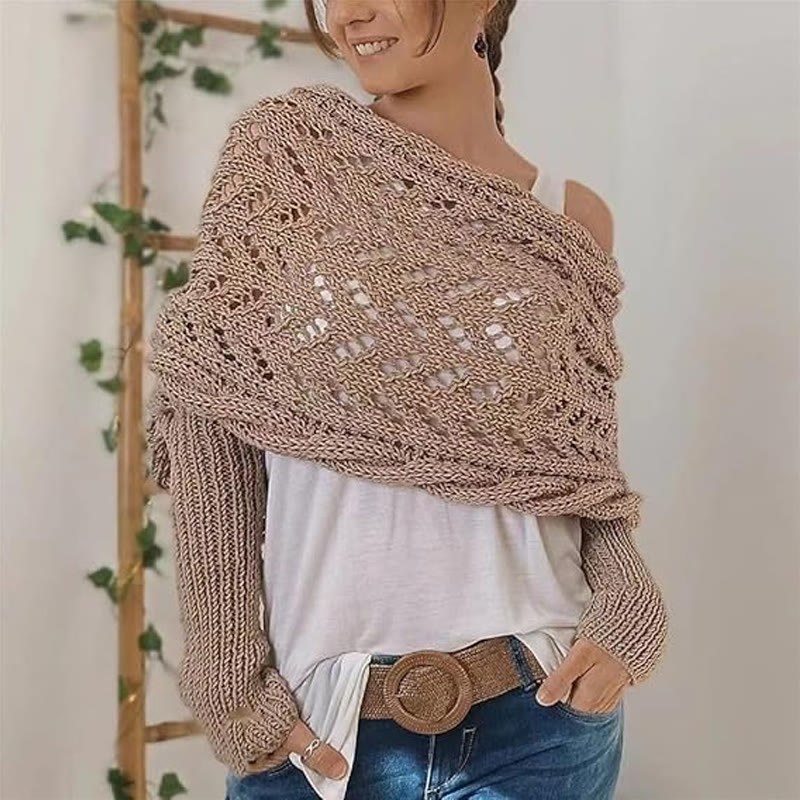 Elegant Knitting Overlapping Back Structure Long-sleeved Shawl - Khaki - 44*23cm - image 8