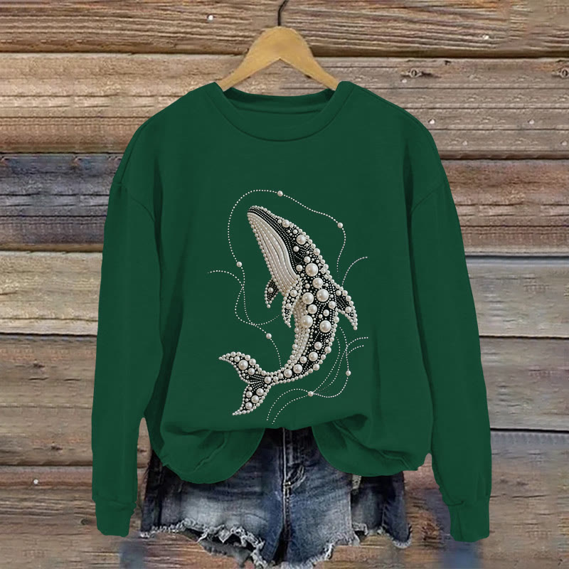 Women's Whale Jewelry Print Long Sleeve Sweatshirt - Green - US16-18(2XL) - image 4