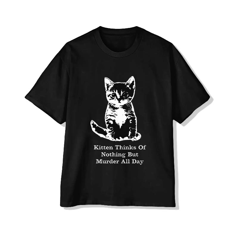Unisex Cute Kitten "Murder All Day" Pattern Short Sleeved Crew Neck T-Shirt - Black - 2XL - image 3