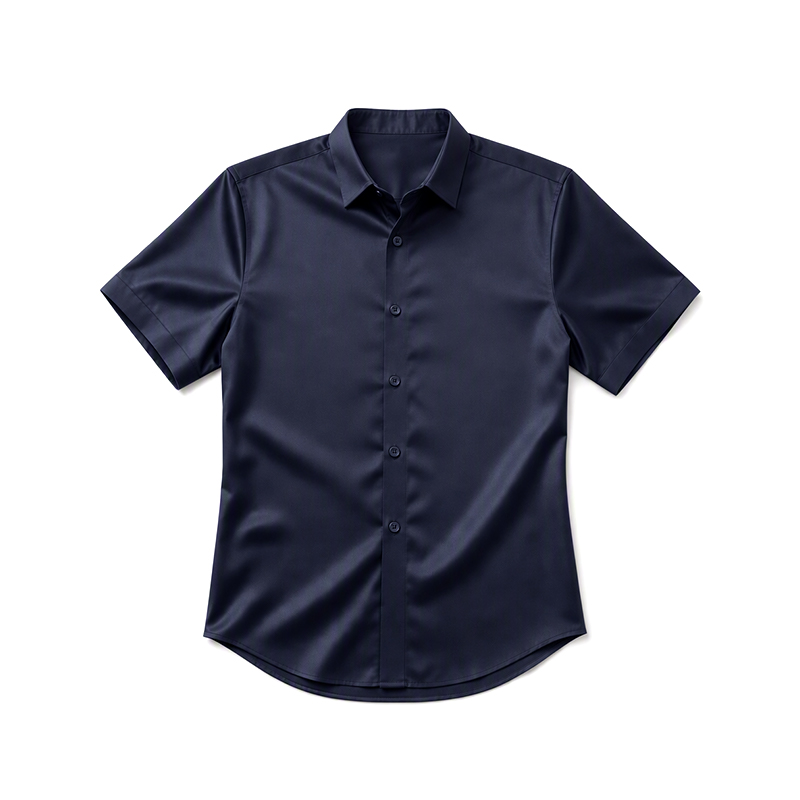 Men's Solid Color Stretch Short Sleeve Button Up Business Casual Shirt - Navy Blue - 5XL - image 7
