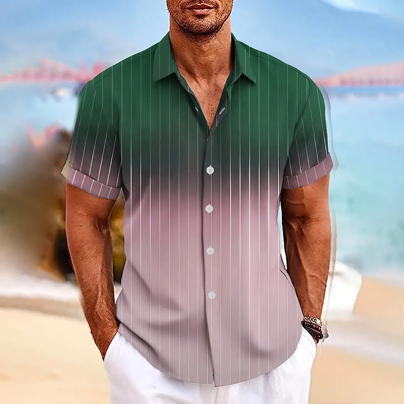 Summer Resort Vacation Ombre Strip Print Men's Short Sleeve Shirt  - Green - 5XL - image 4