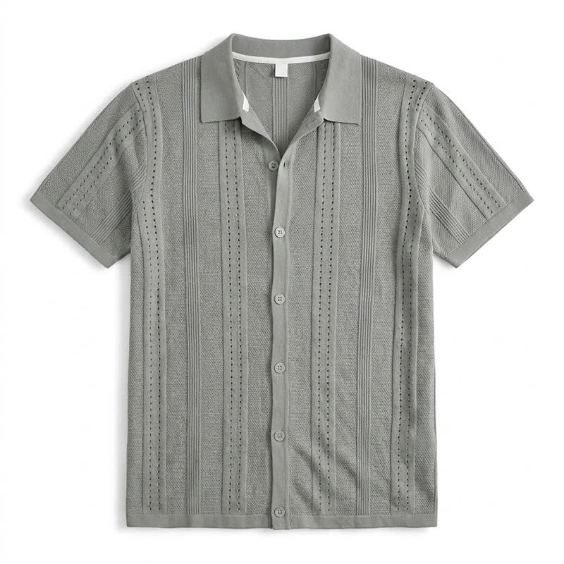 Men's Solid Color Knit Collared Short Sleeve Button Up Polo Shirt - Light Gray - 4XL - image 17