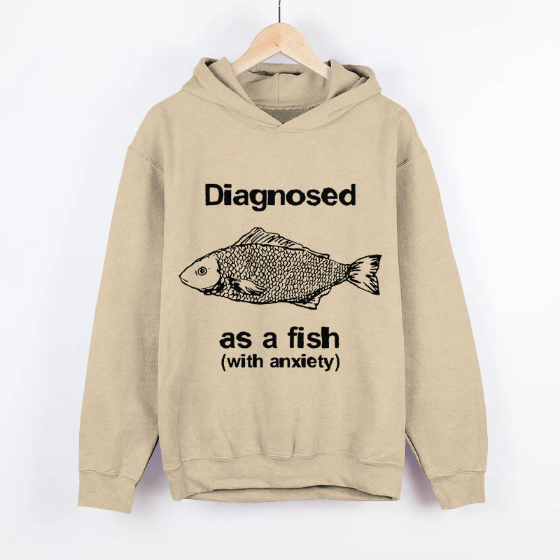 Unisex Diagnosed As A Fish With Anxiety Pattern Long Sleeved Hoodie - Apricot - US44-46(8XL) - image 3