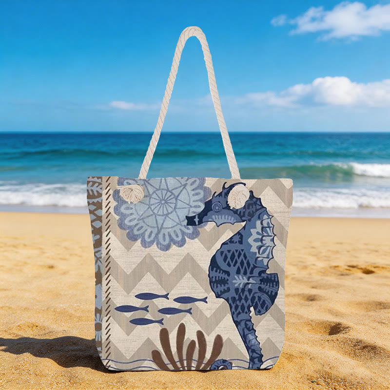 Retro Rope Single-shoulder Tote Bag - Seahorse - 45*35*12cm - image 5