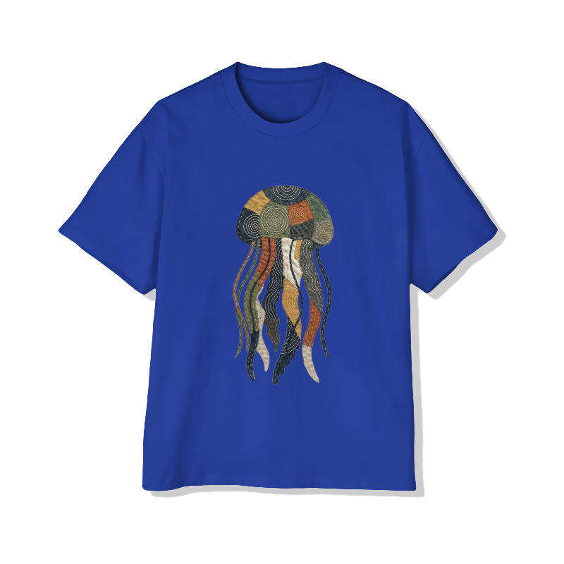 Ocean Jellyfish Art pattern Print Pattern Cotton Print T-Shirt - Royal Blue - US16-18(2XL) - image 11
