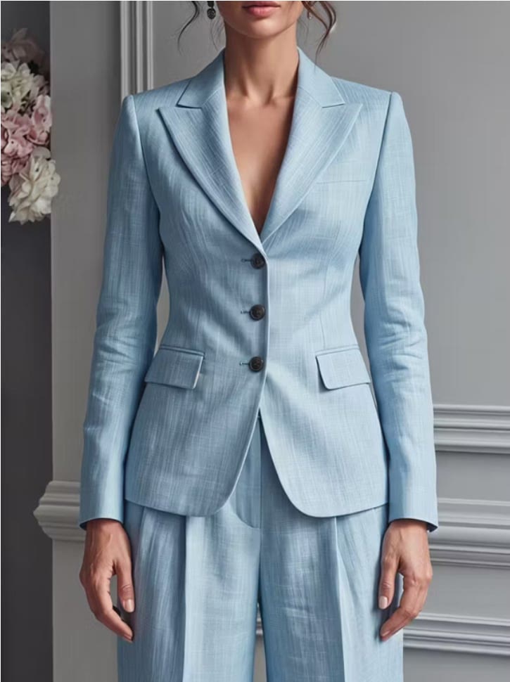 Notched Lapel Long Sleeve Blazer & Wide Leg Pants Two Piece Suit - image 7