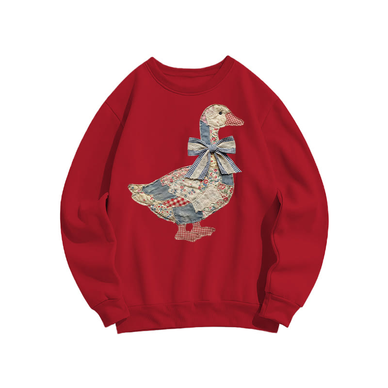 Trendy Easter Patchwork Grandmacore Goose Print Sweatshirt - Red - US16-18(2XL) - image 6