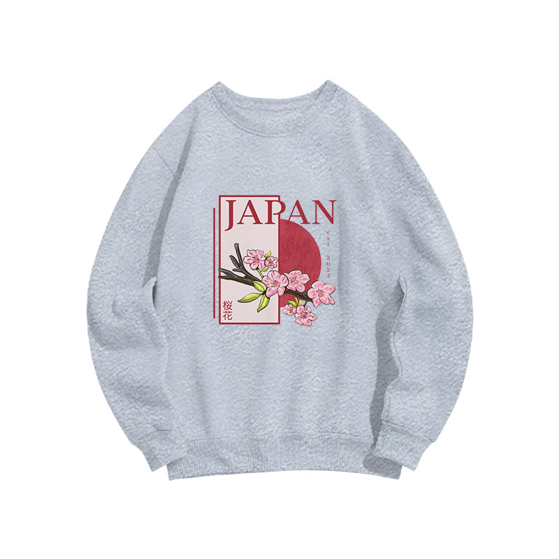 UnisexJapanese Cherry Blossoms Print Long Sleeved Crew Neck Sweatshirt - Grey - US16-18(2XL) - image 5