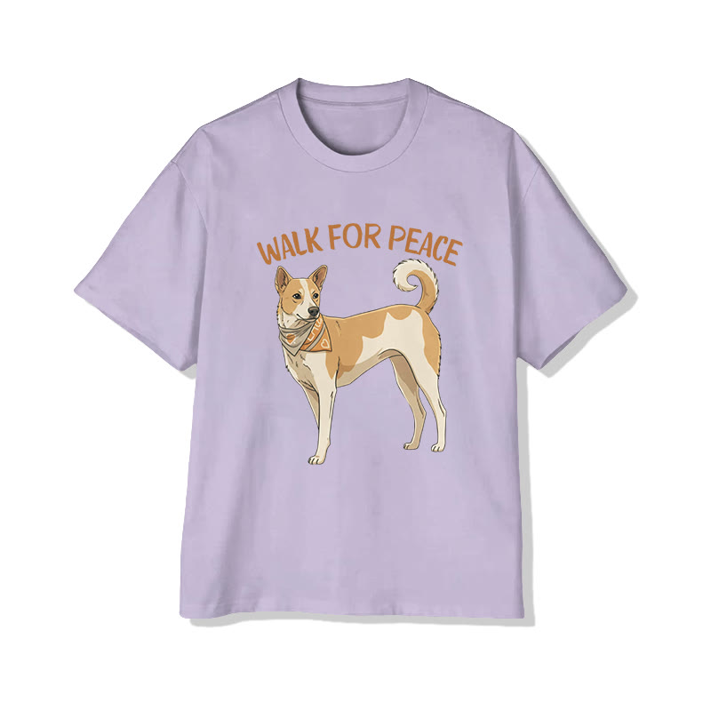 Unisex Walk For Peace Aloka Dog Pattern Cotton Print T-shirt - Light Purple - US20-22(3XL) - image 10