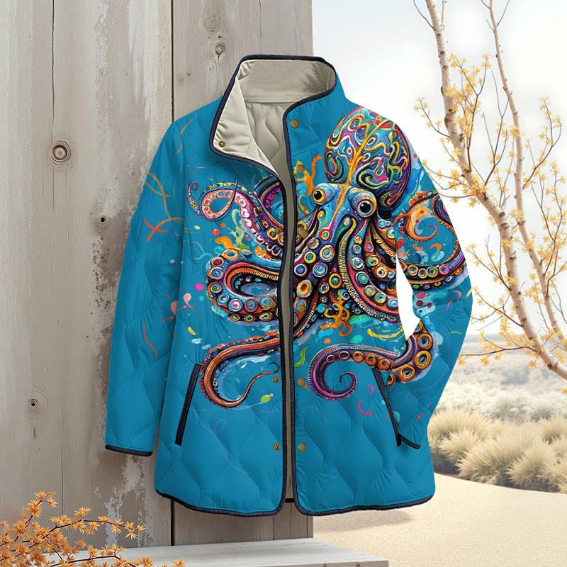 Vintage Rainbow Octopus Art Print Outerwear Jackets - Lake Blue - 4XL - image 7