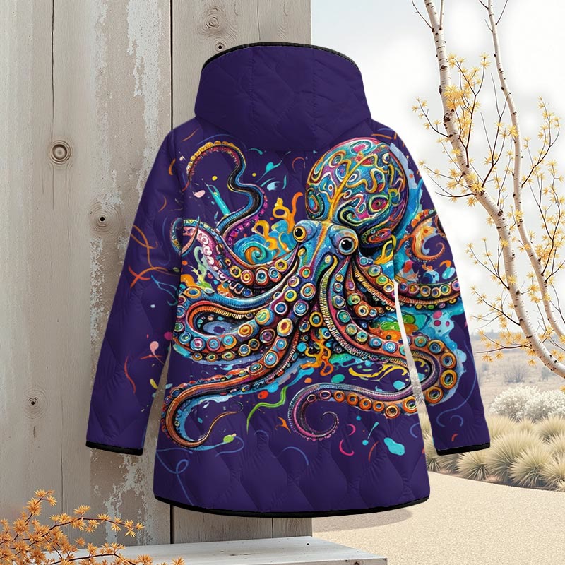 Vintage Rainbow Octopus Art Print Zipper Jackets - Purple - 4XL - image 10