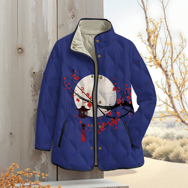 Japanese Sun & Lantern On Plum Blossom Art Print Outerwear Jackets - Blue - 4XL - image 7
