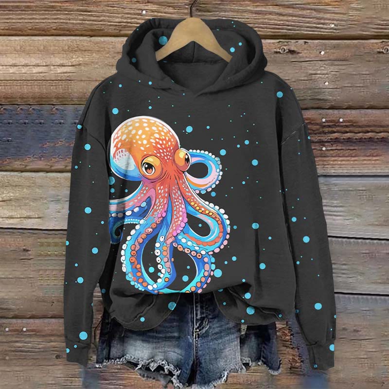 Japanese Funny Bubble Octopus Print Long Sleeve Hoodie - Black - US44-46(8XL) - image 5