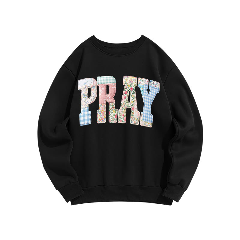 Christian Sublimation Pray Faux Embroidered Patchwork Print Sweatshirt - Black - US16-18(2XL) - image 5