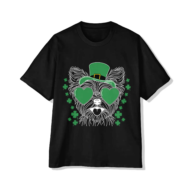 Unisex St. Patrick's Day Lovely Puppy Print Short Sleeved Crew Neck T-shirt - Black - 2XL - image 3