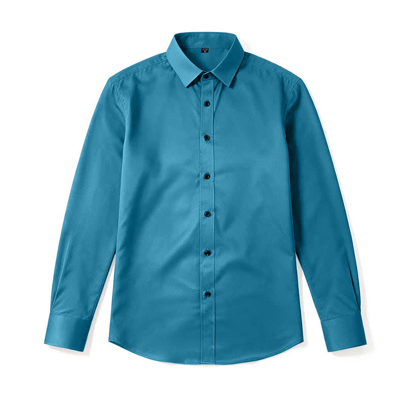 Men's Solid Color Long Sleeve Dress Shirt - Dark Blue - 48 - image 3