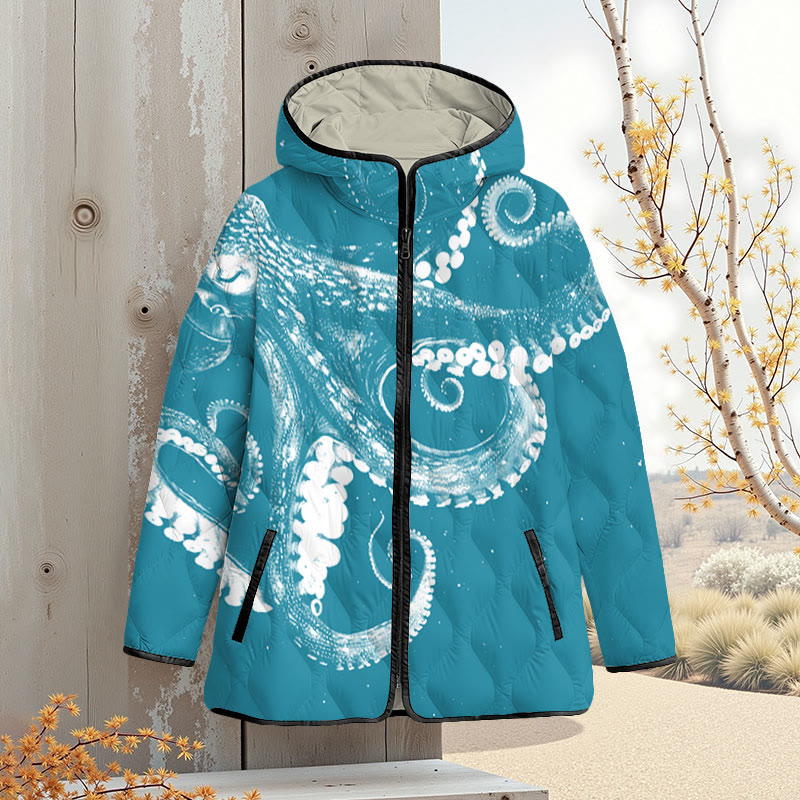 Three-dimensional Creative Octopus Art Print Zipper Jackets - Lake Blue - 4XL - image 7