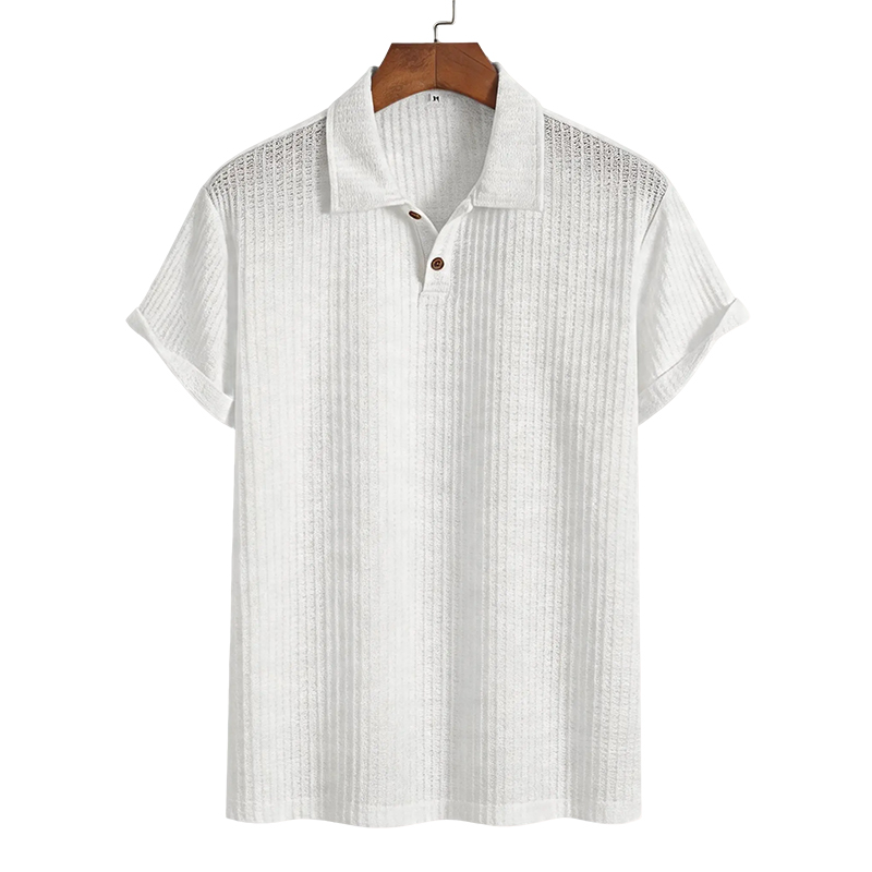 Solid Color Short Sleeve Lapel Polo Shirt - White - 2XL - image 3