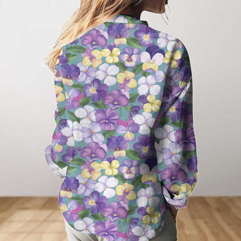 Gradient Wild Pansy Print Long Sleeve Shirt - image 3