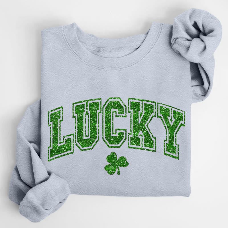 St. Patrick's Day Lucky Clover Print Crew Neck Sweatshirt - Grey - US16-18(2XL) - image 3
