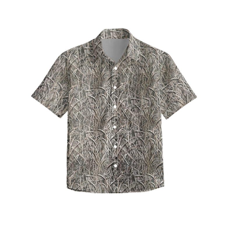 Vintage Camo Print Camp-collar Shirt - Khaki - 6XL - image 7