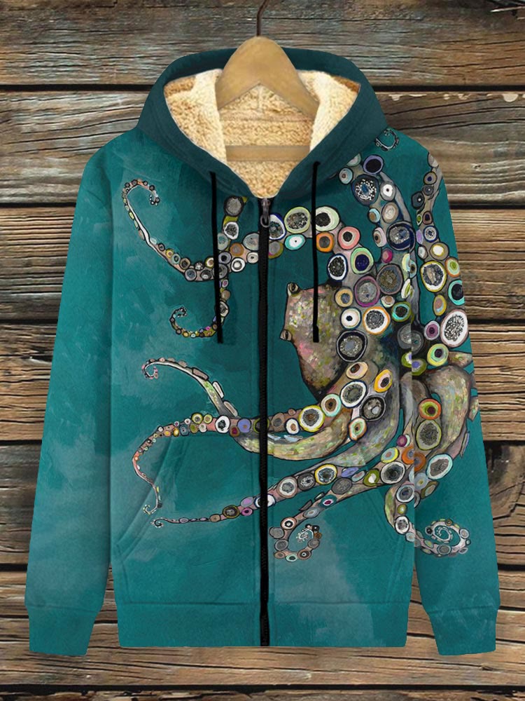 Colorful Octopus Oil Painting Print Fleece Jacket