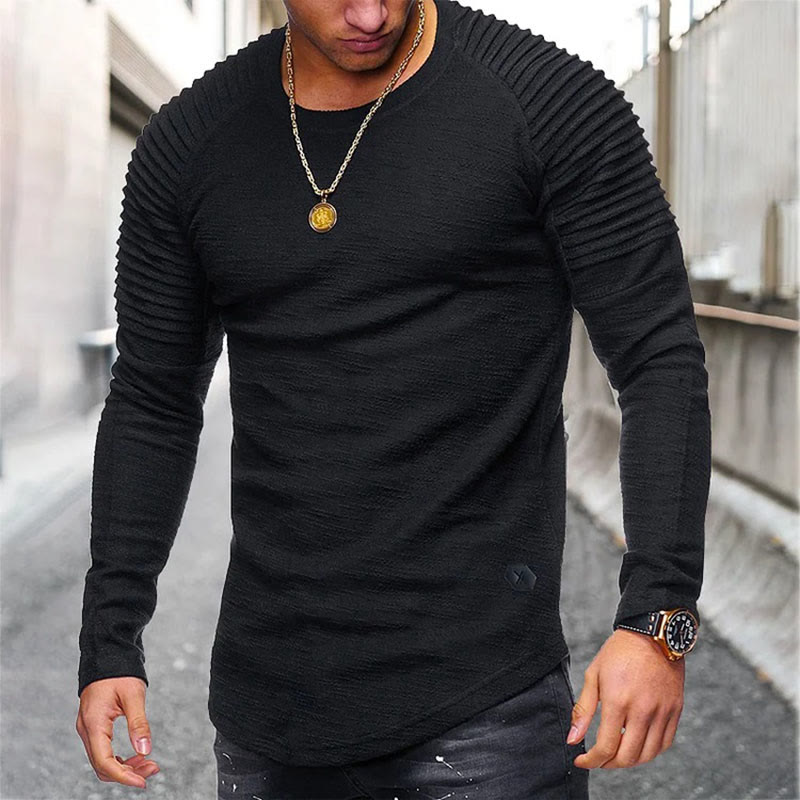 Men's Crew Neck Tight Thermal Unique Long Sleeve T-shirt - Black - 3XL - image 4