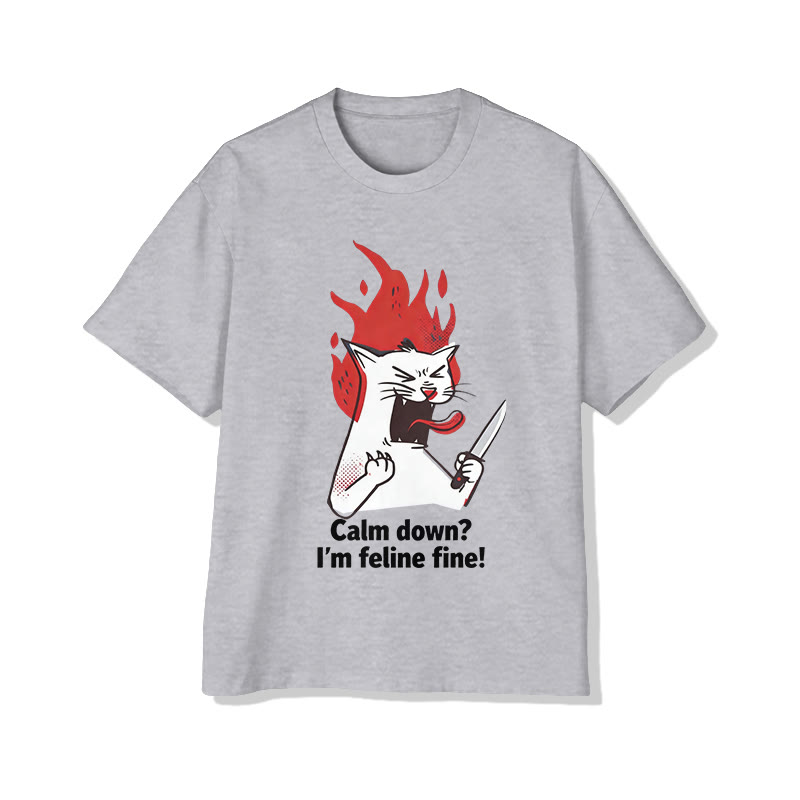 Unisex I'm Feline Fine Print Short Sleeved Crew Neck T-Shirt - Grey - 2XL - image 3