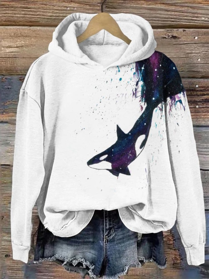 Star Orca Print Casual Hoodie