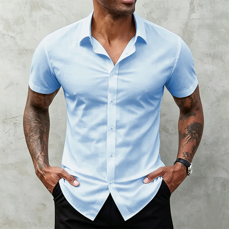 Gentle Office Man High Elasticity Non-iron Short-sleeve Thin Shirt - image 5