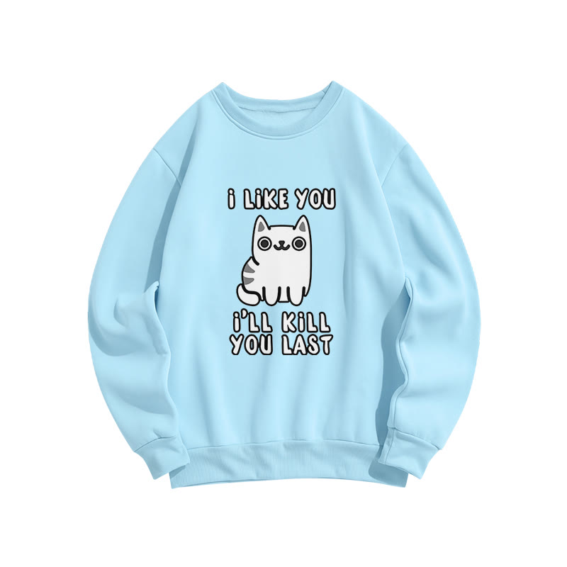 Vintage Funny Slogan Cat Print Crew Neck Sweatshirt - Blue - US16-18(2XL) - image 6