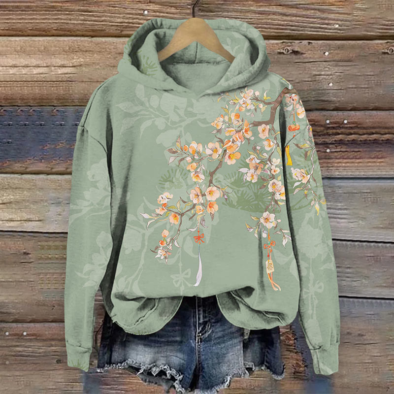  Japanese Peach Blossom With Prayer Ribbon Art Print Long Sleeve Hoodie - image 4
