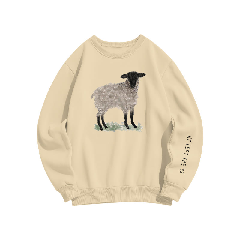 Unisex "he Left The 99" Lamb Pattern Long Sleeved Crew Neck Sweatshirt - Apricot - US16-18(2XL) - image 3