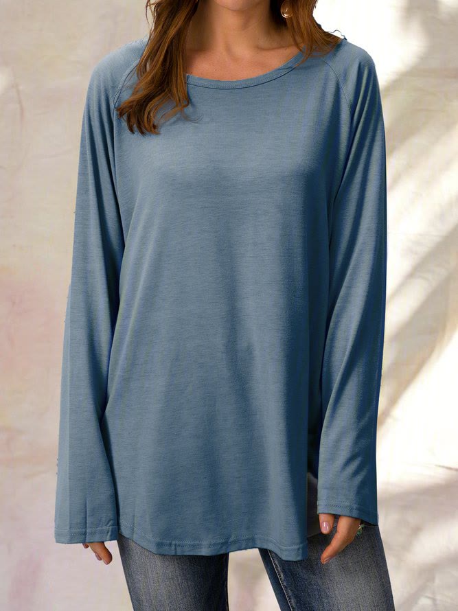 Women's Plus Size Solid Color Round Neck Long Sleeve Casual Tunic Top  - image 10