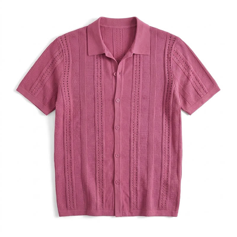 Men's Solid Color Knit Collared Short Sleeve Button Up Polo Shirt - Rose - 4XL - image 5