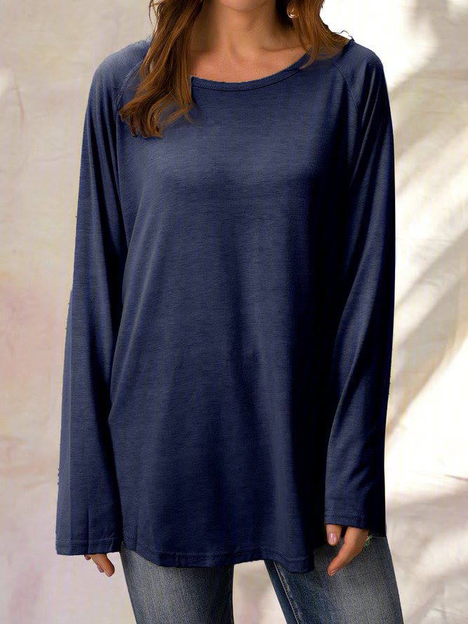 Women's Plus Size Solid Color Round Neck Long Sleeve Casual Tunic Top  - image 12