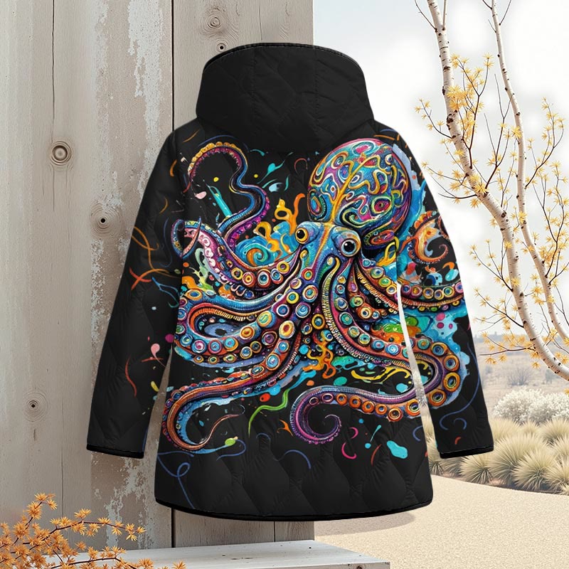 Vintage Rainbow Octopus Art Print Zipper Jackets - Black - 4XL - image 12