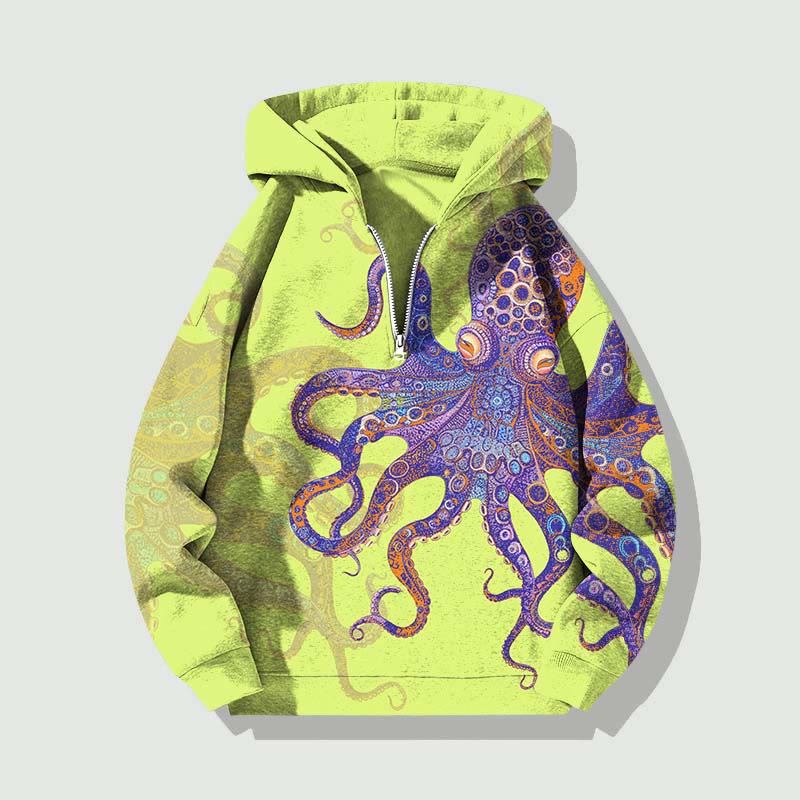 Unisex Unique Exquisite Octopus Pattern Half Zip Hoodie - Light Green - US32-34(5XL) - image 4
