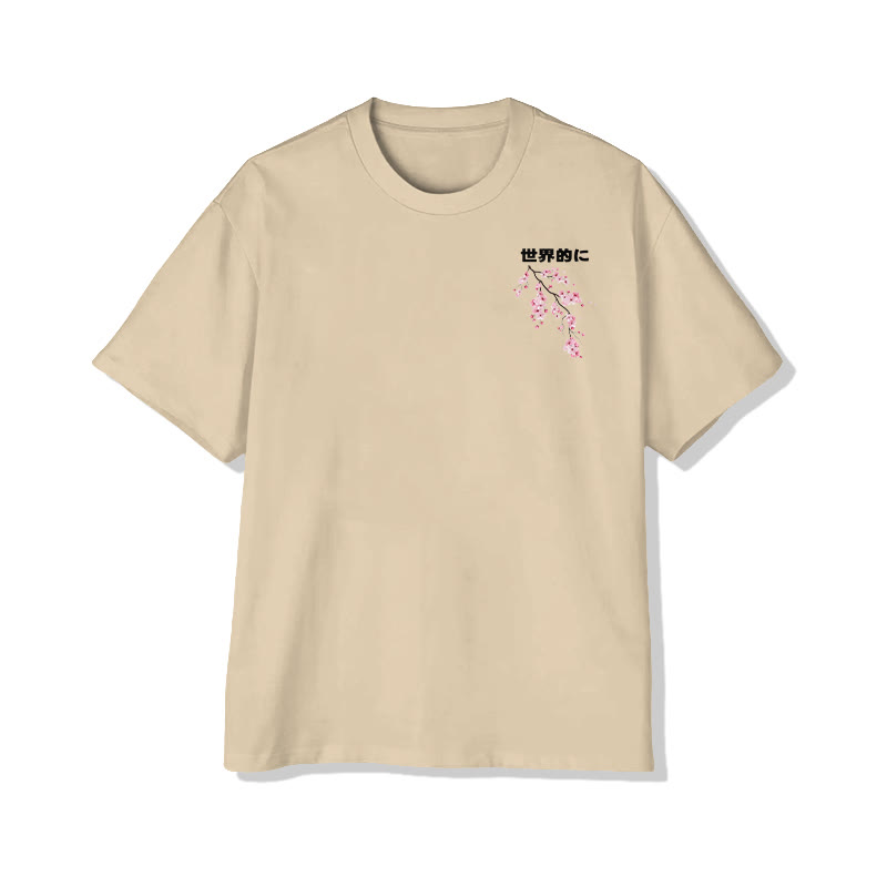 Unisex Cherry Blossom Print Short-Sleeve Crew Neck T-Shirt - image 8