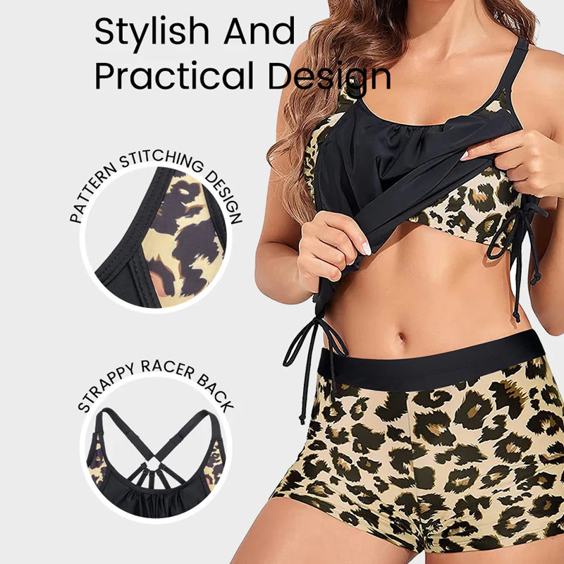 Sexy Leopard Print Patchwork Lace-up Two-piece Swimsuit - image 4